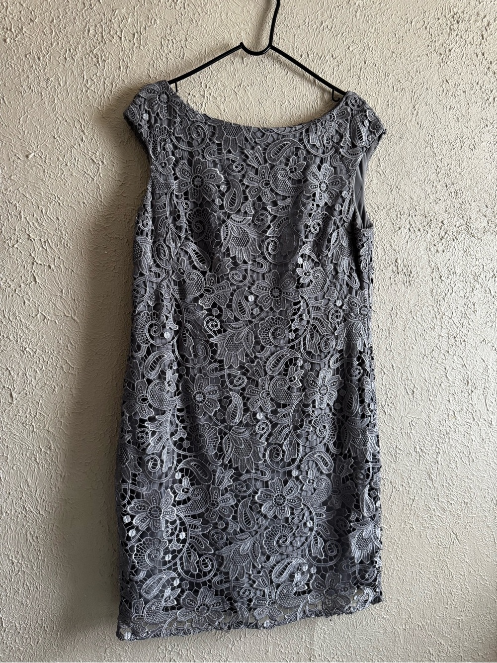 Ralph Lauren Gray Floral Lace Cap-Sleeve Sheath Dress